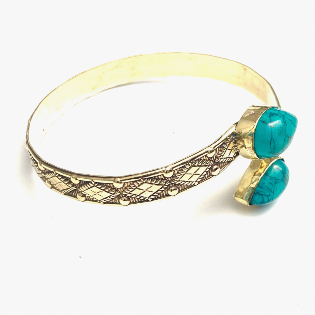 Turquoise Tear Drop Brass Cuff