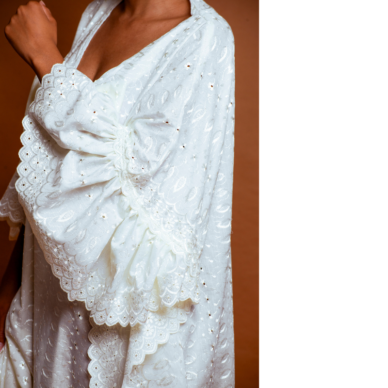 Cream Embroidered Tunic with Bow Detail