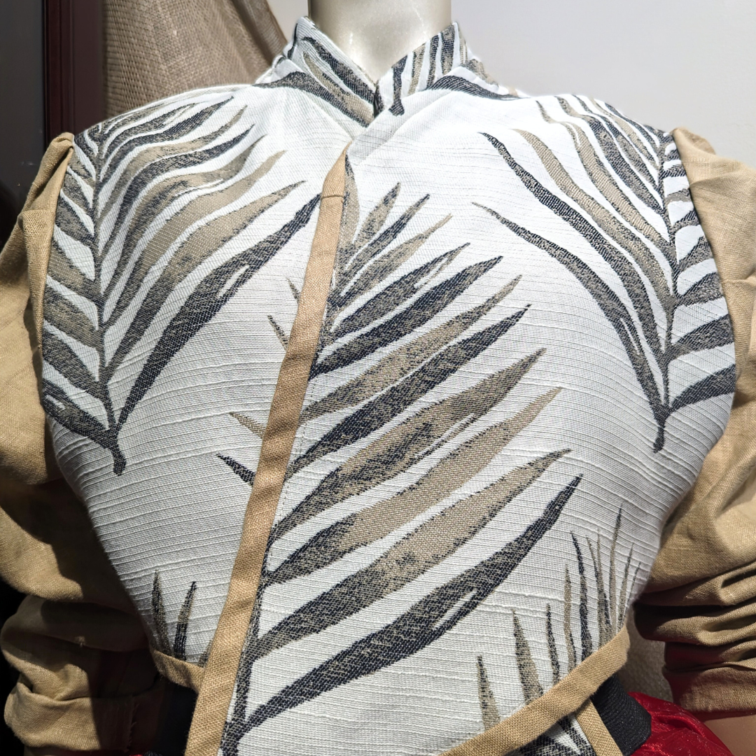 Two-toned Cream and Mocha Leaf Motif Cropped Blazer
