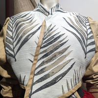 Two-toned Cream and Mocha Leaf Motif Cropped Blazer