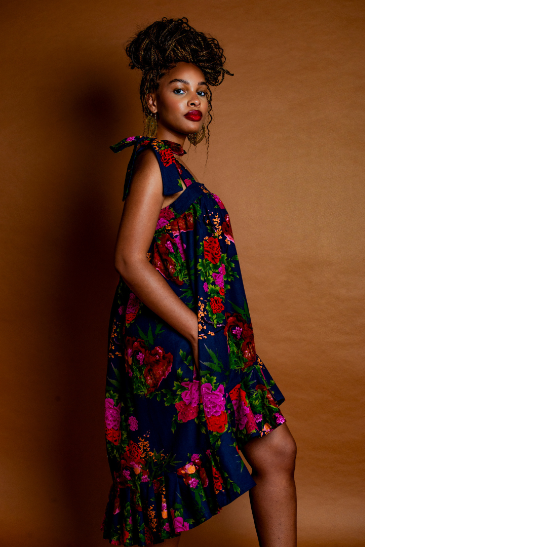 Floral Kréyol High-Low Dress with Adjustable Straps