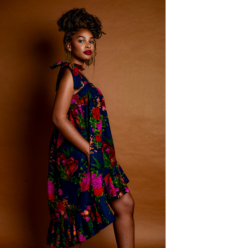 Floral Kréyol High-Low Dress with Adjustable Straps