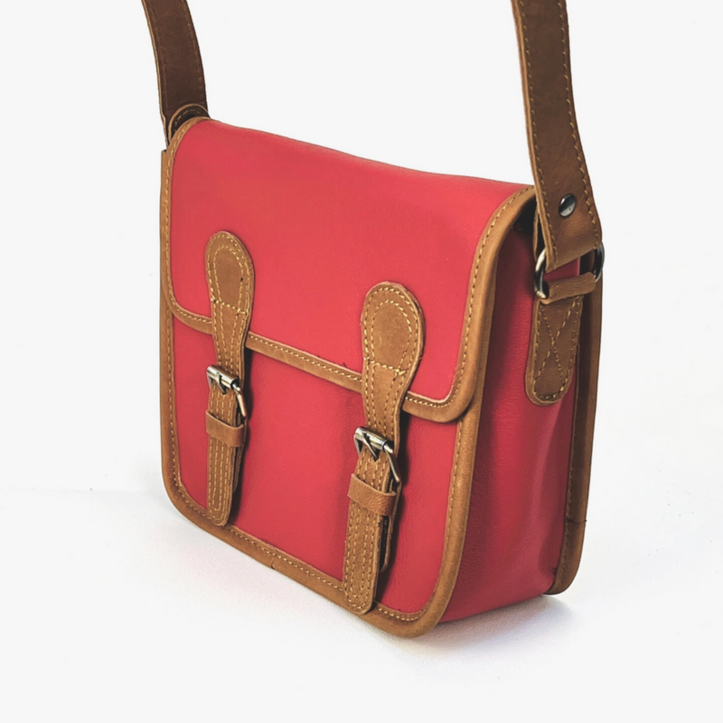 True Red Double Buckle Leather Bag