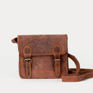 Brown Double Buckle Leather Bag