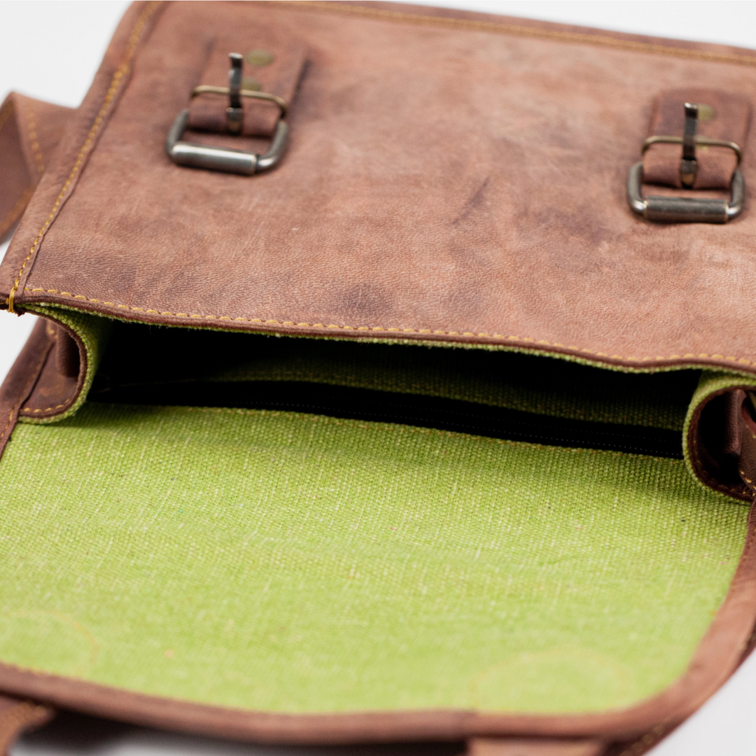Brown Double Buckle Leather Bag