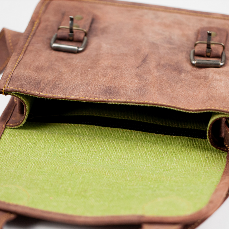 Brown Double Buckle Leather Bag