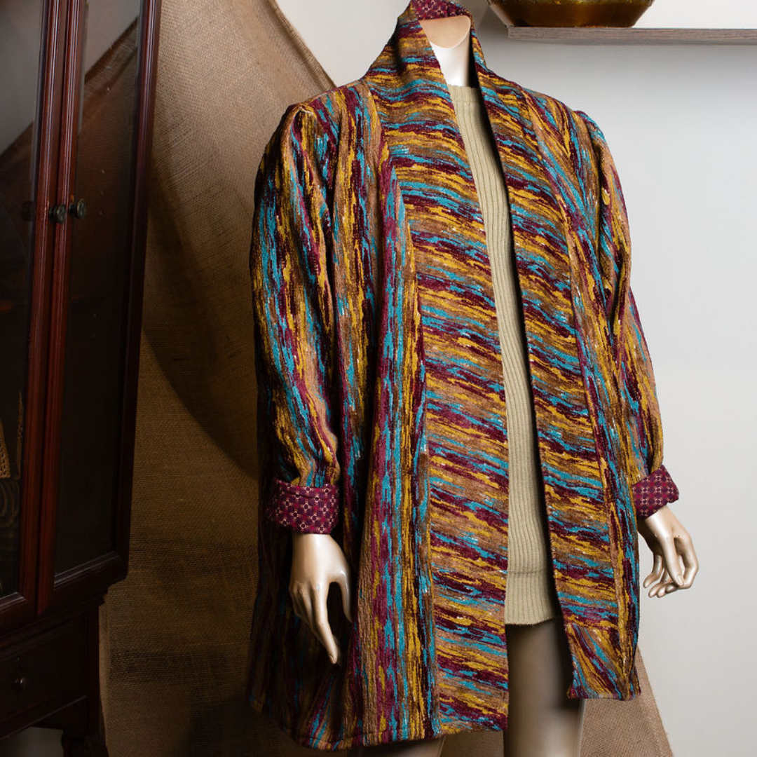 Burgundy, Mustard & Teal Woven Kimono