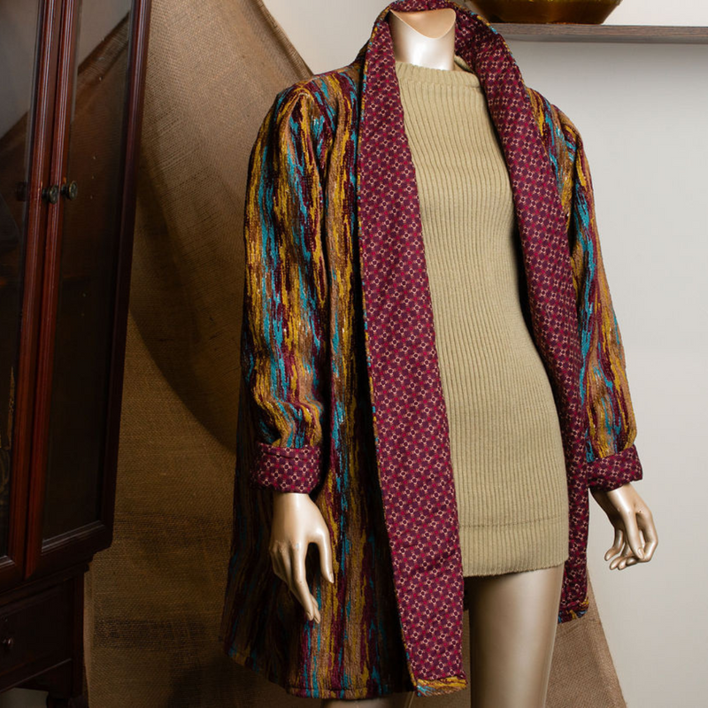 Burgundy, Mustard & Teal Woven Kimono