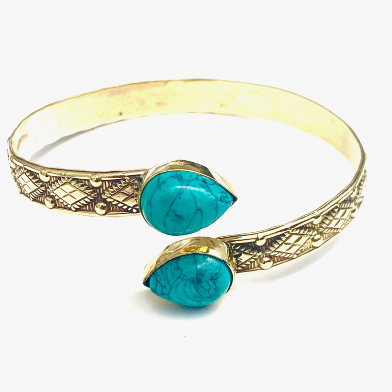 Turquoise Tear Drop Brass Cuff