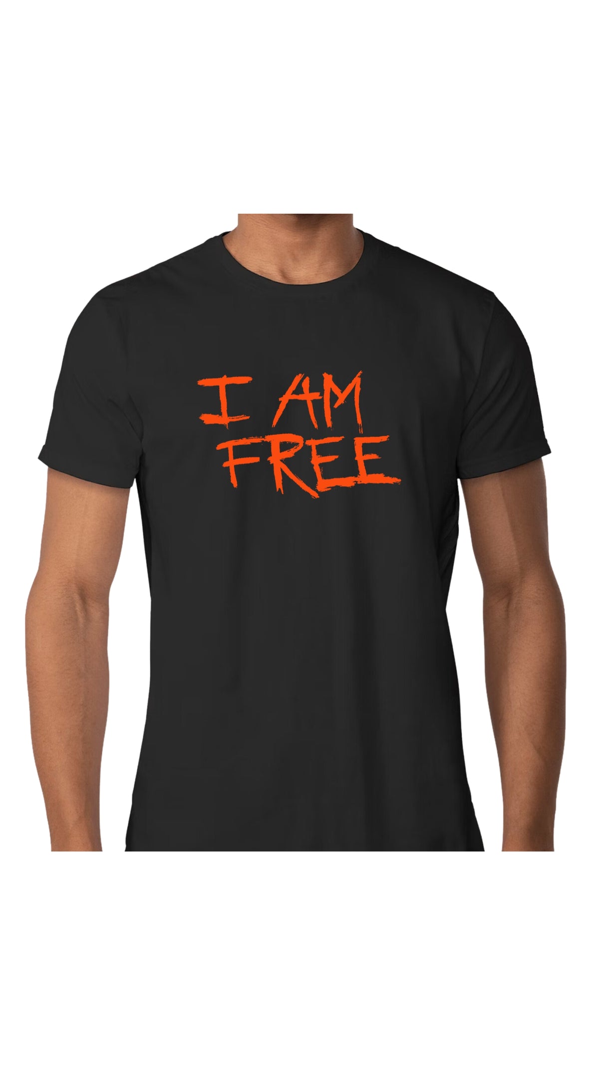Black Unisex  "I Am Free" t-shirt w/ orange lettering