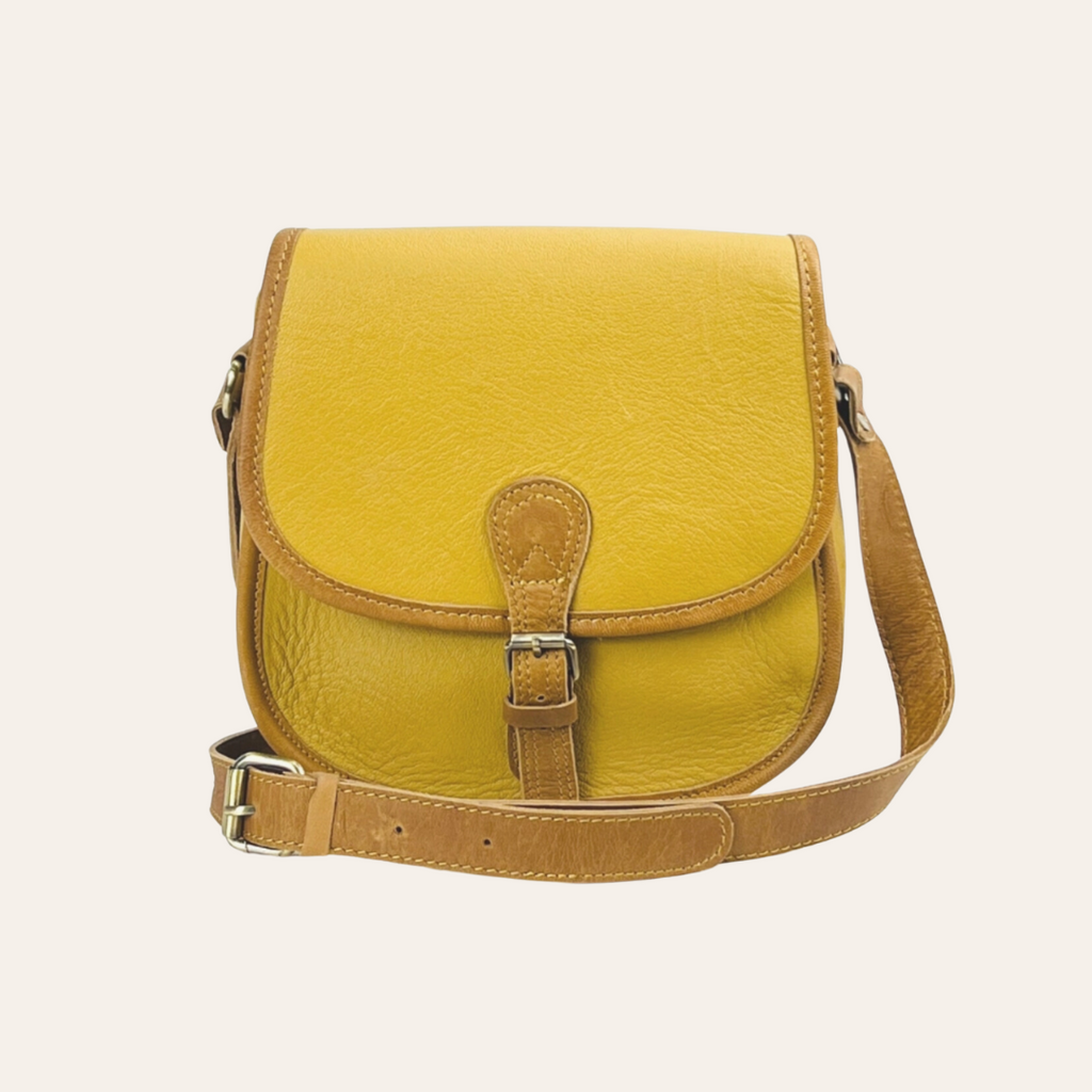 Yellow leather bag, shoulder leather purse, hot tooled leather, leather bag with metal, crossbody bag, beige bag, messenger top bag