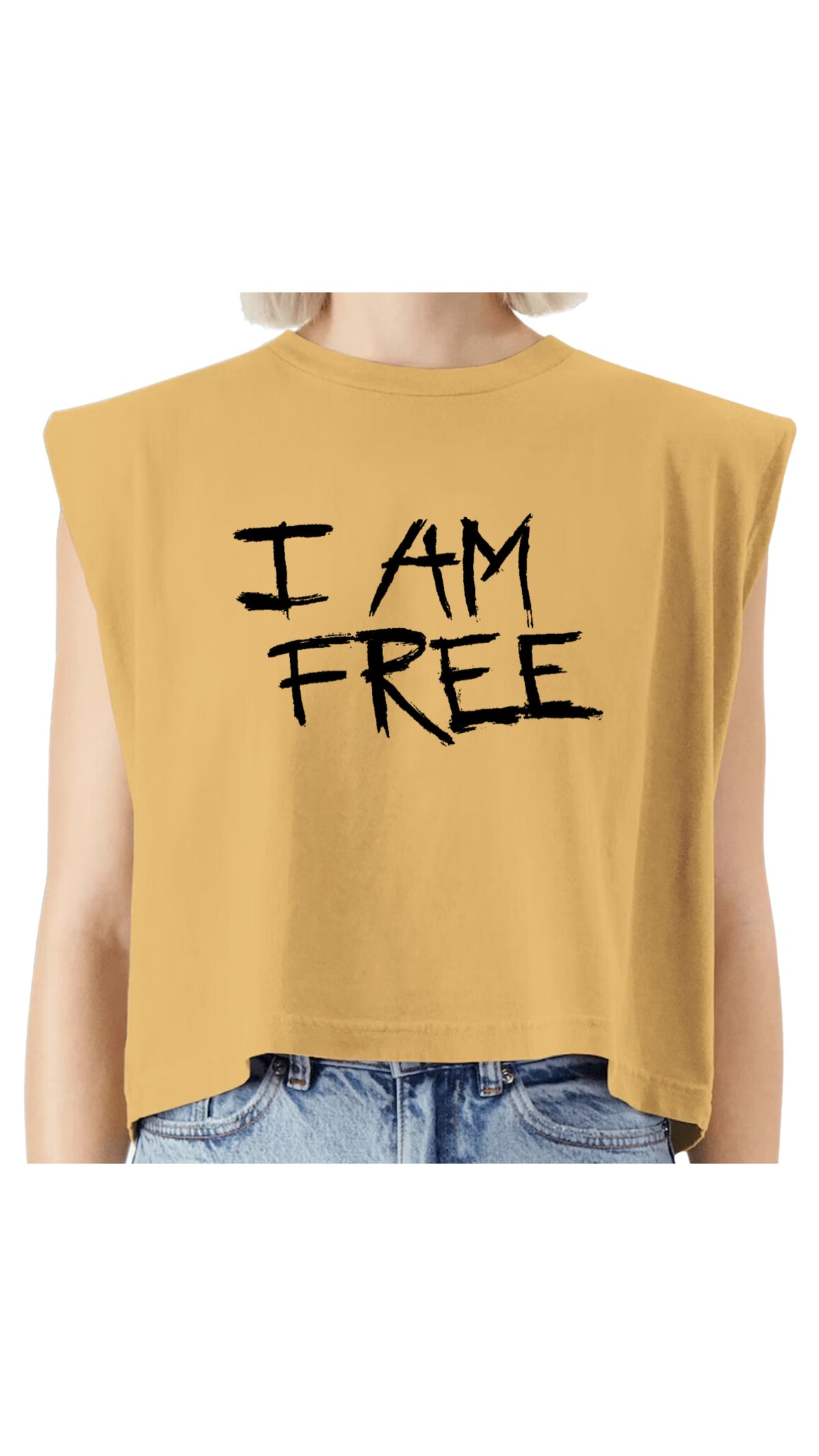Mustard  "I Am Free" Tank w/ black lettering