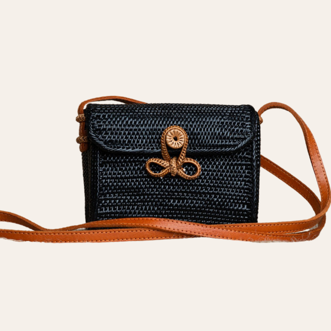 Black Rattan Cross Body Bag