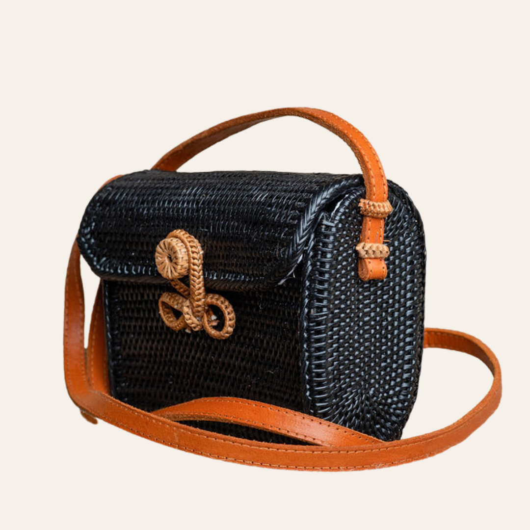 Black Rattan Cross Body Bag