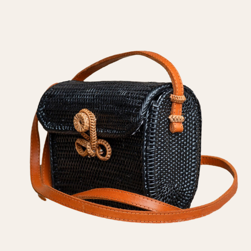 Black Rattan Cross Body Bag