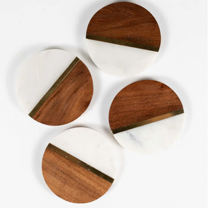 Marble and Wood Coaster Set