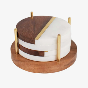 Marble and Wood Coaster Set