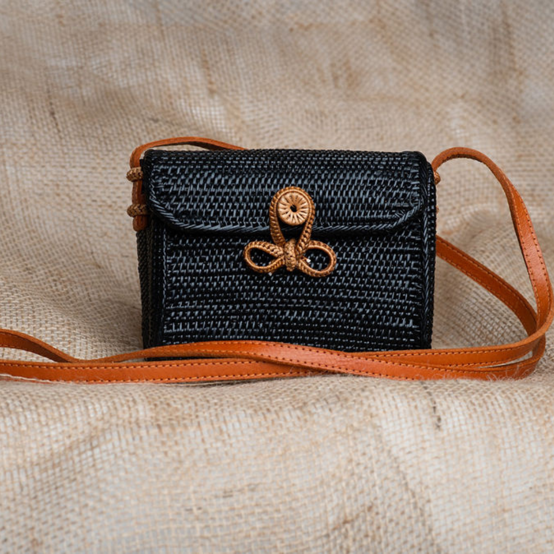 Black Rattan Cross Body Bag