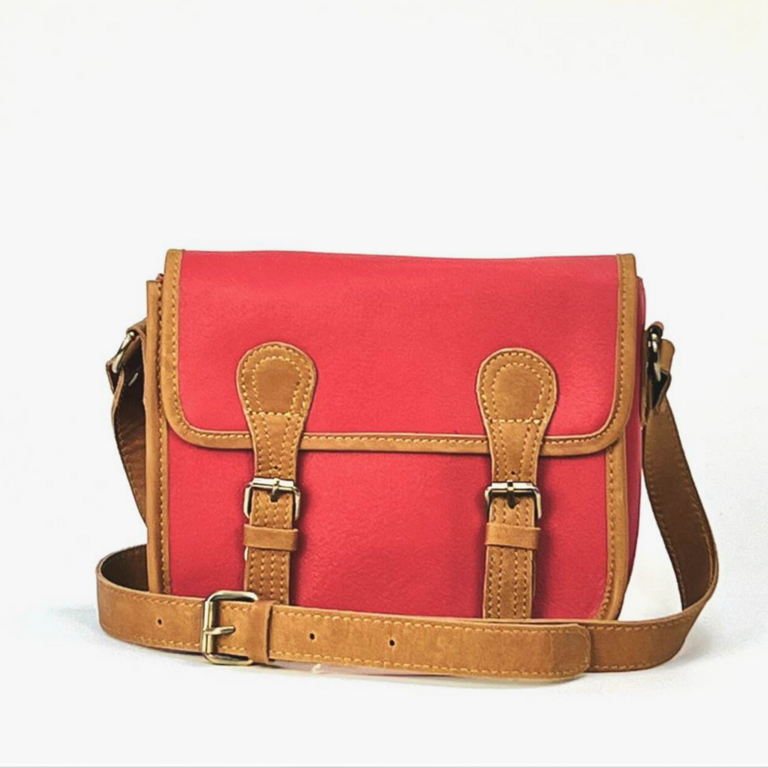 True Red Double Buckle Leather Bag