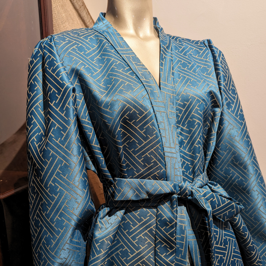 Turquoise Satin Kimono