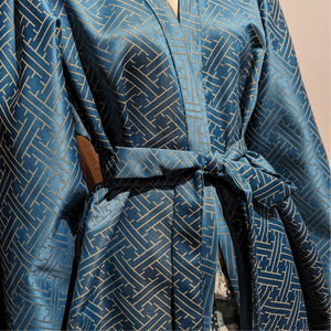 Turquoise Satin Kimono