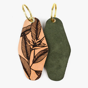 Leather Keychain - Tropical Leaves