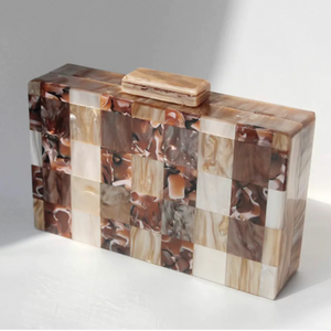 Bronze Checked Marble Clutch