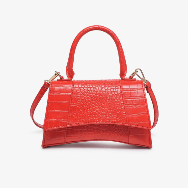 Women's Hourglass Small Handbag Crocodile Embossed in Dark Red