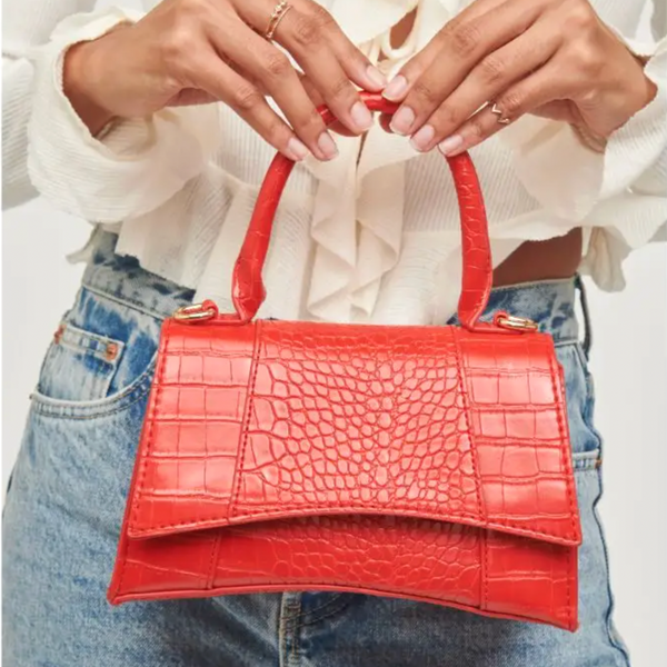 Faux Croc Handheld Bag Red