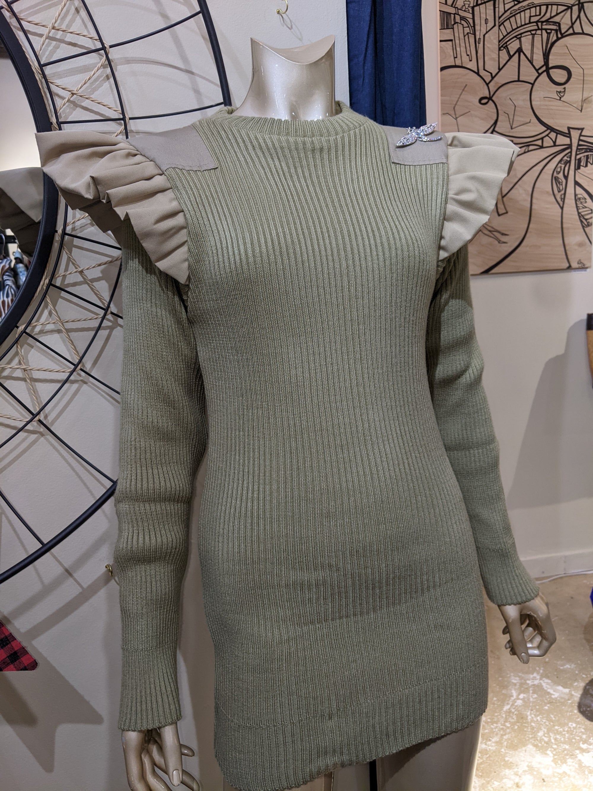 cream knitted ruffle sleeve tunic