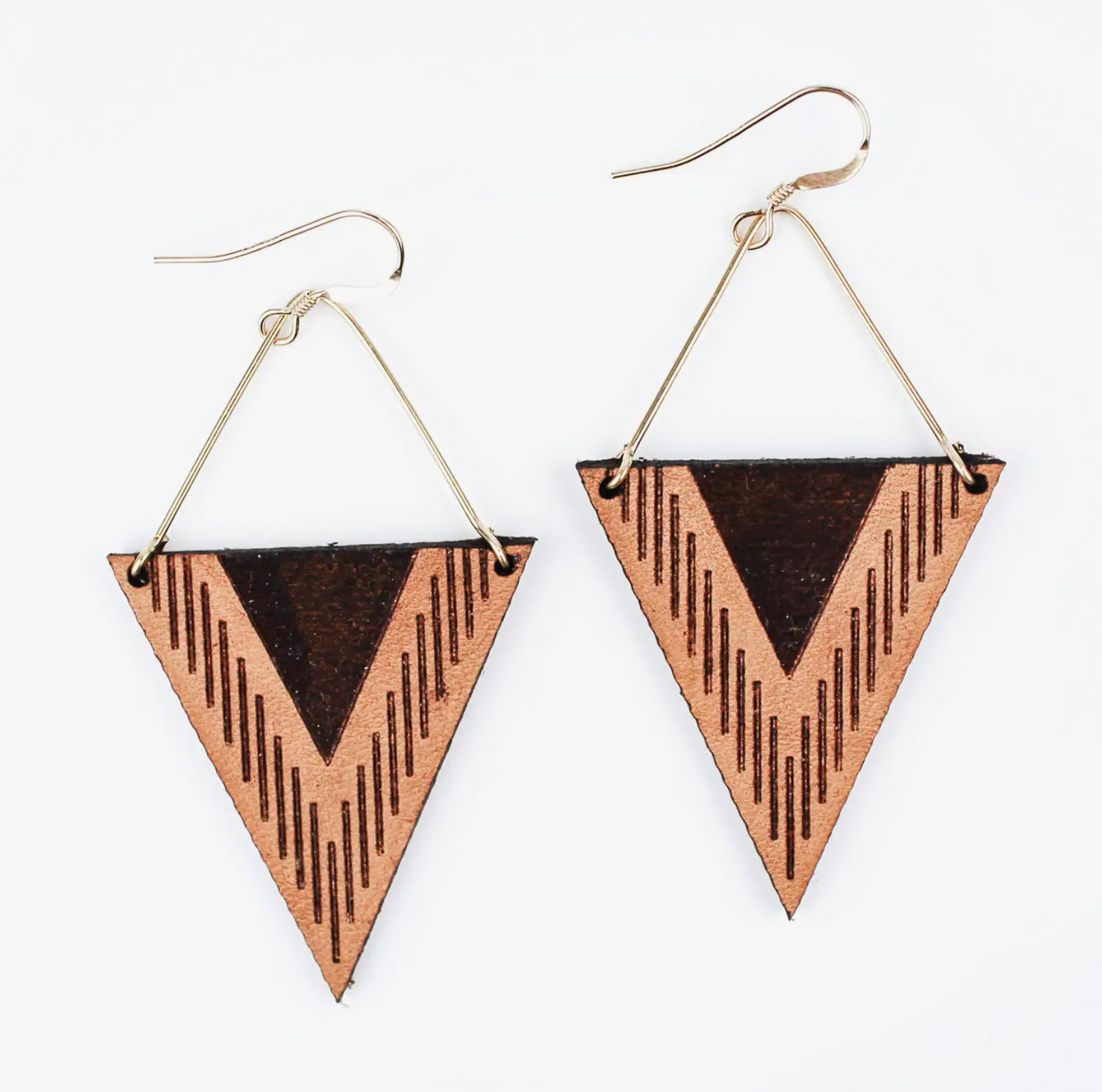 Leather Triangle Gold Bar Earrings